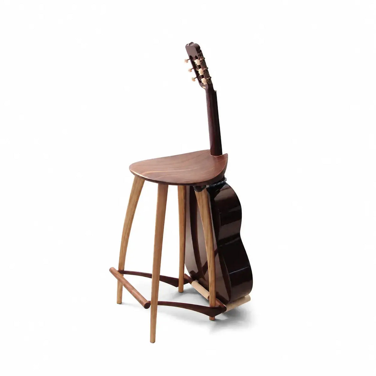 Solid Walnut Guitar Chair with Integrated Instrument Rest, Sculptural Seat Main Product Image