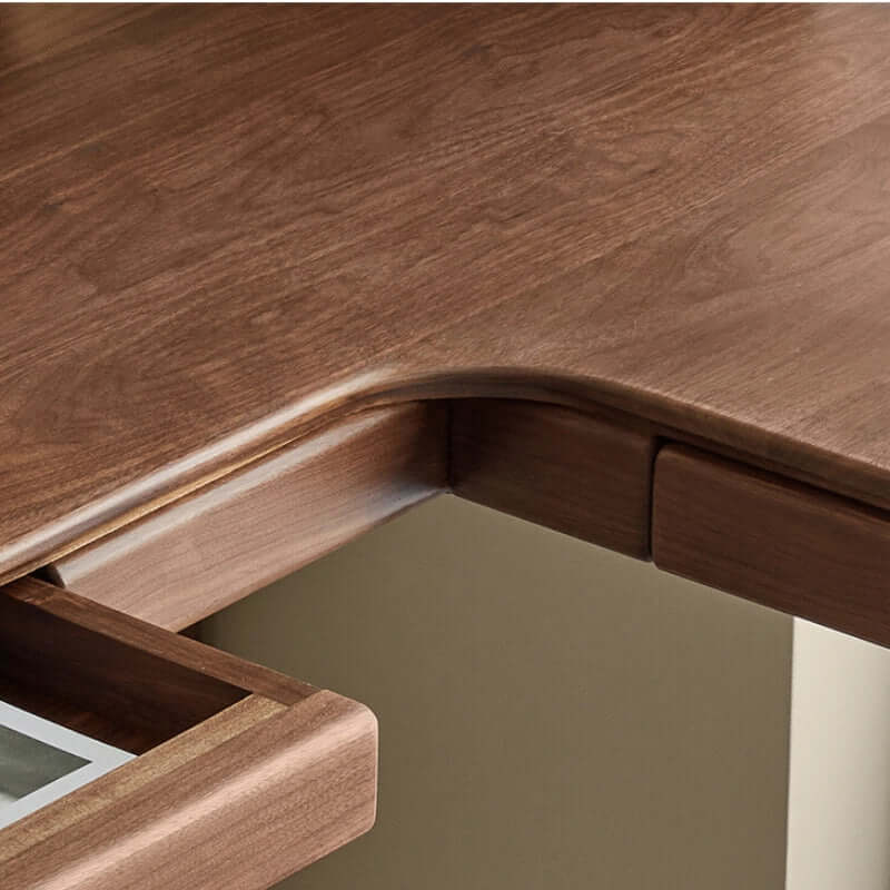 Solid Walnut L-shaped Desk With Drawers And Wax Finish