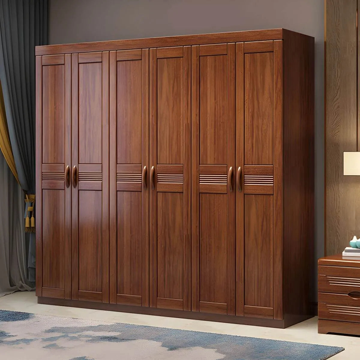 Solid Walnut Traditional Wardrobe Armoire With Shelves And Rod