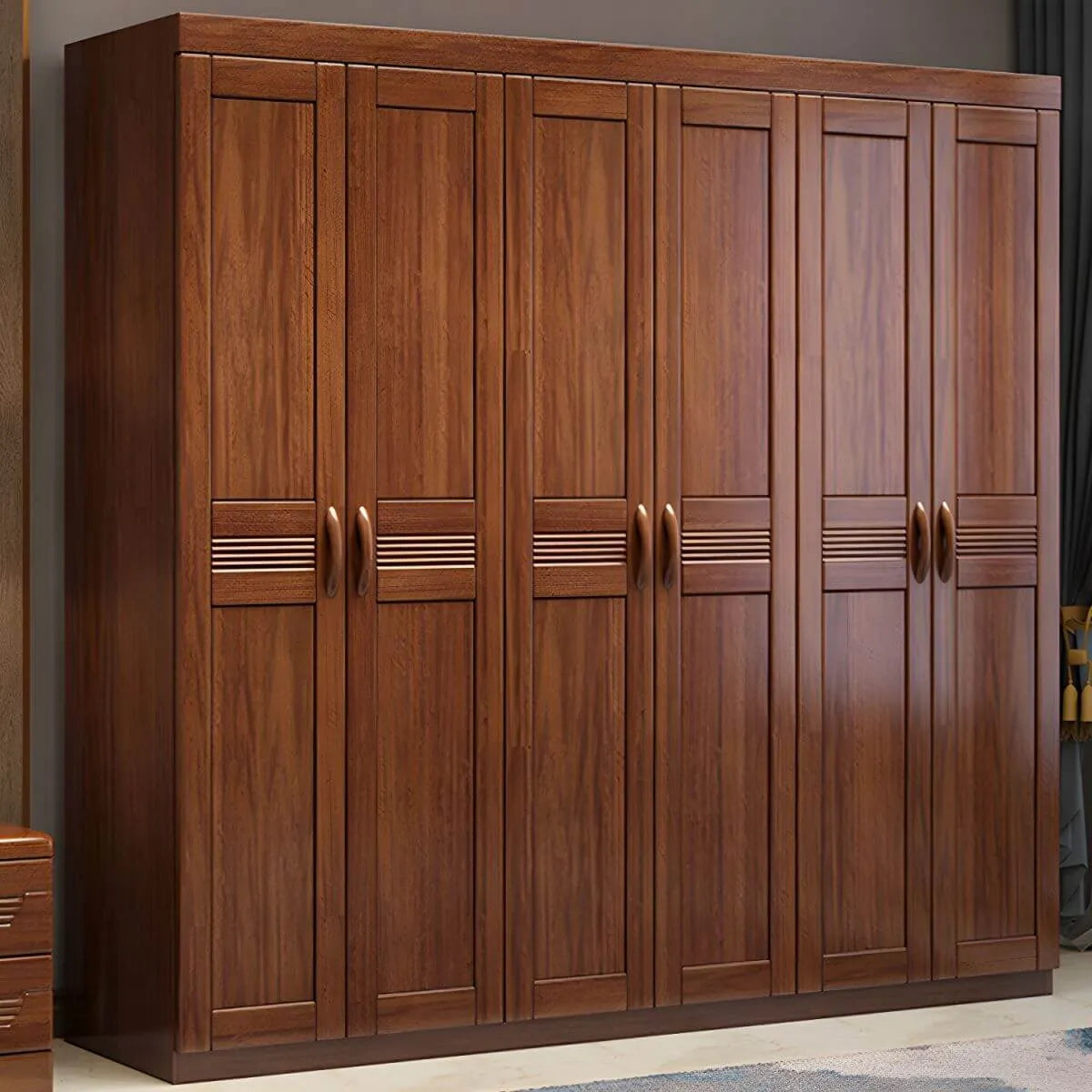 Solid Walnut Traditional Wardrobe Armoire With Shelves And Rod