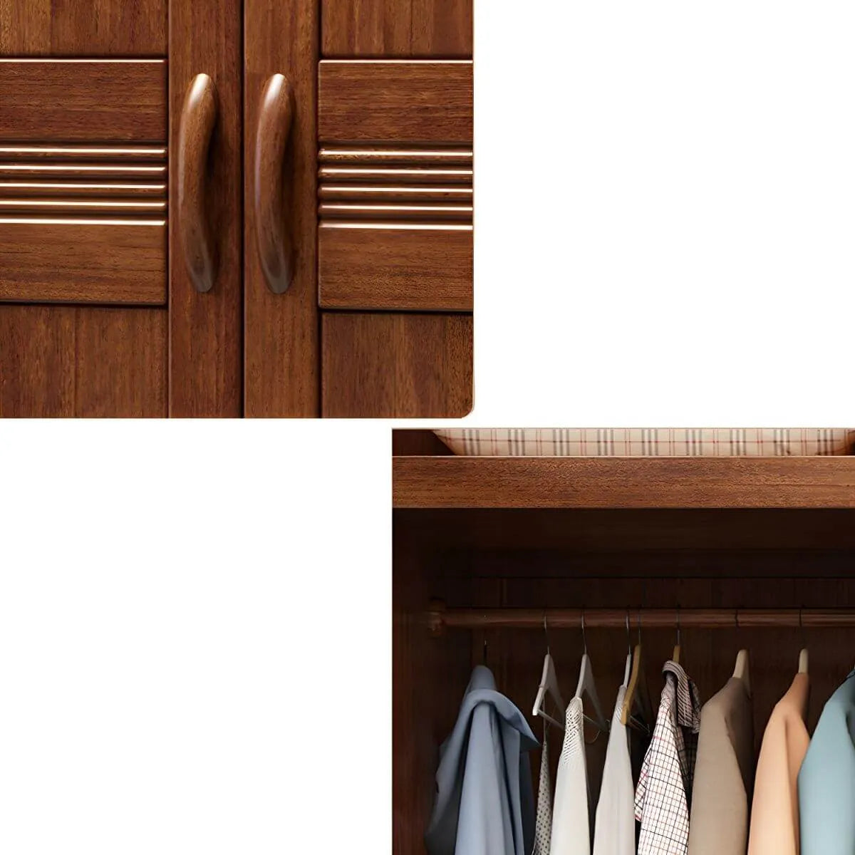 Solid Walnut Traditional Wardrobe Armoire With Shelves And Rod