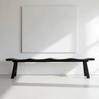 Solid Wood Bench with Wabi-Sabi Wave Seat and Hand-Finished Elm Texture
