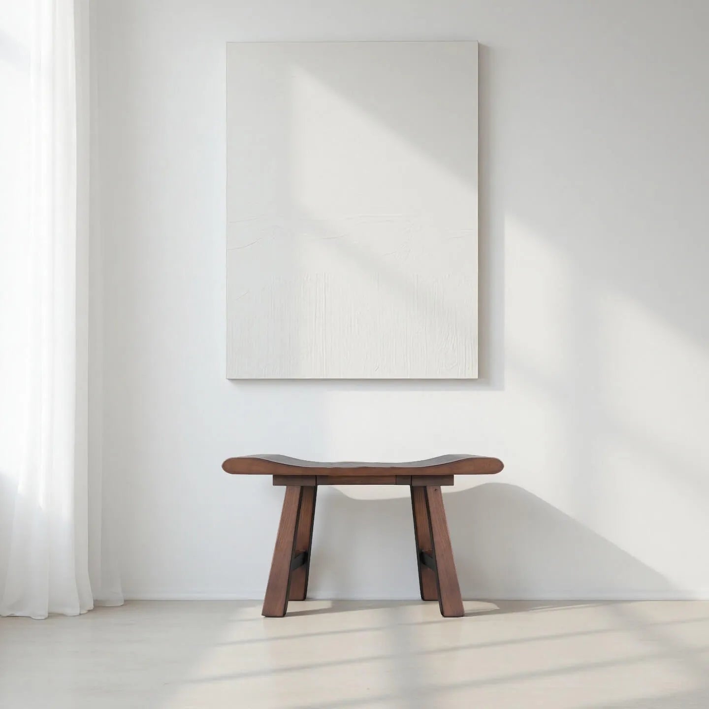Solid Wood Bench with Wabi-Sabi Wave Seat and Hand-Finished Elm Texture