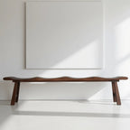 Solid Wood Bench with Wabi-Sabi Wave Seat and Hand-Finished Elm Texture