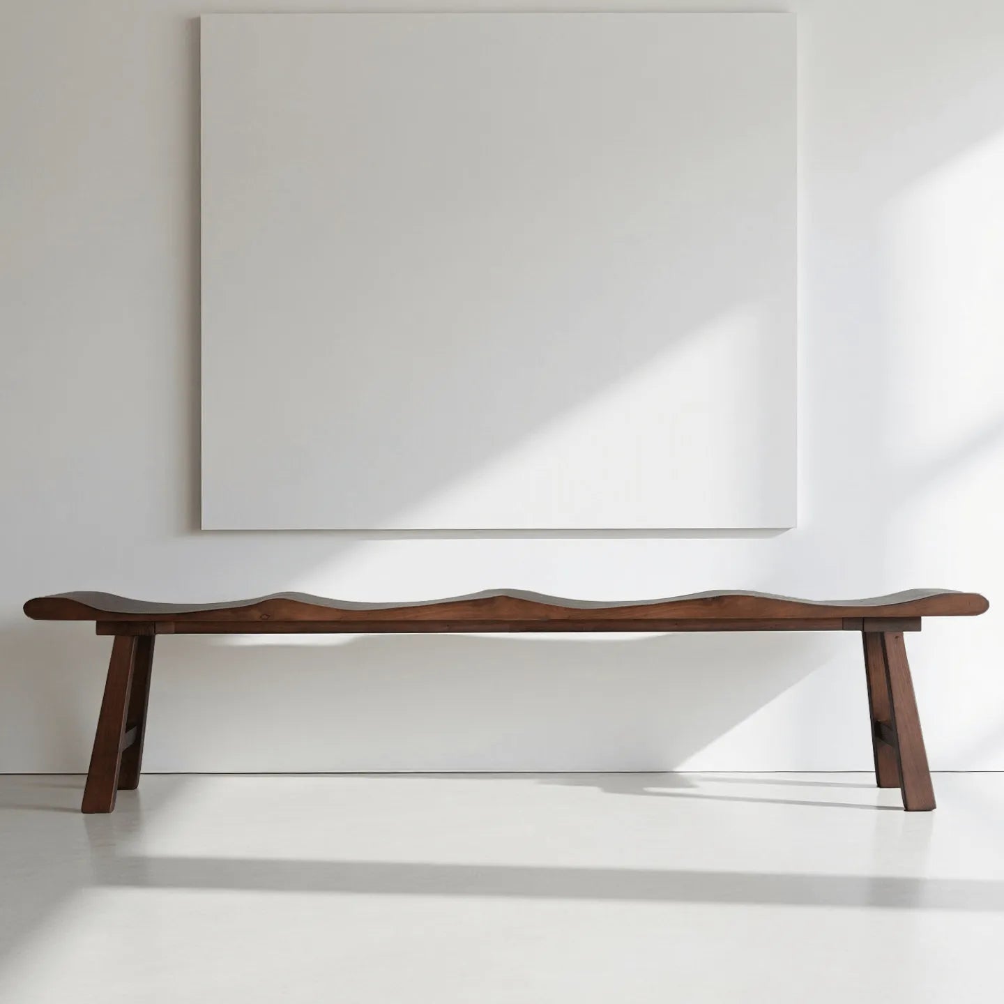 Solid Wood Bench with Wabi-Sabi Wave Seat and Hand-Finished Elm Texture