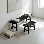 Solid Wood Bench with Wabi-Sabi Wave Seat and Hand-Finished Elm Texture