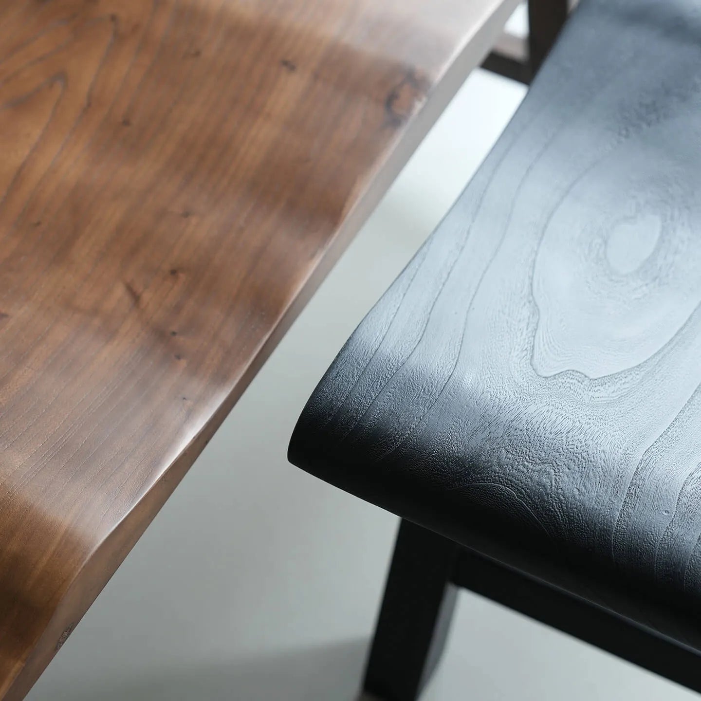 Solid Wood Bench with Wabi-Sabi Wave Seat and Hand-Finished Elm Texture