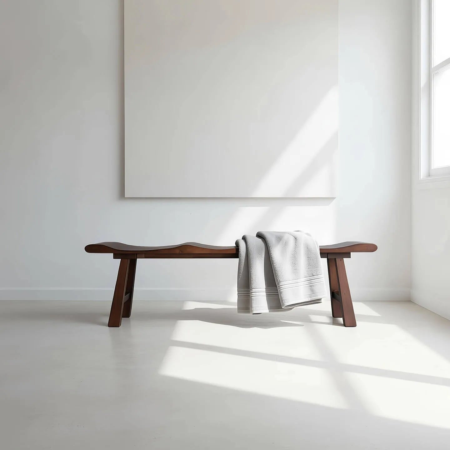 Solid Wood Bench with Wabi-Sabi Wave Seat and Hand-Finished Elm Texture