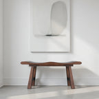 Solid Wood Bench with Wabi-Sabi Wave Seat and Hand-Finished Elm Texture