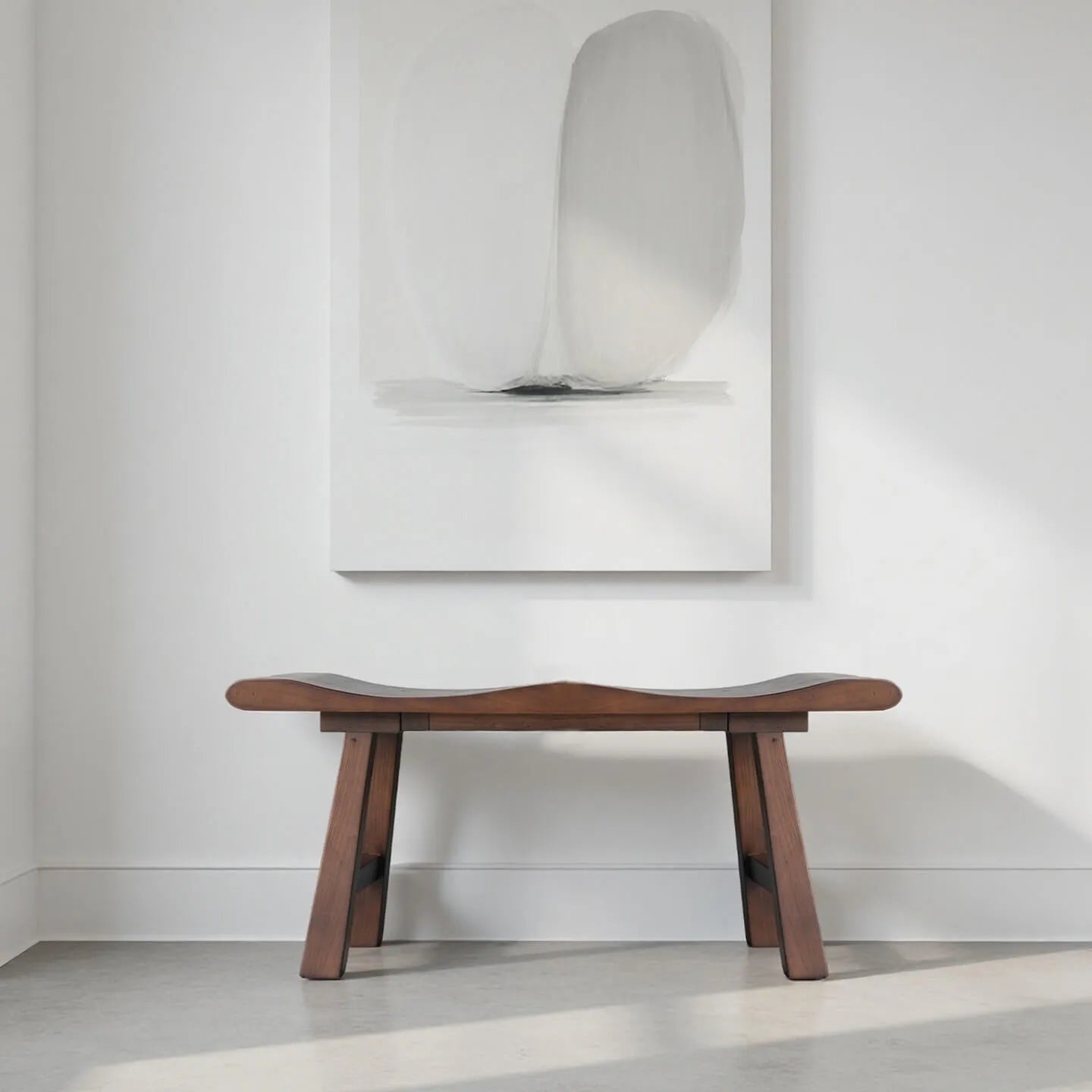 Solid Wood Bench with Wabi-Sabi Wave Seat and Hand-Finished Elm Texture