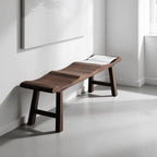 Solid Wood Bench with Wabi-Sabi Wave Seat and Hand-Finished Elm Texture