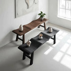 Solid Wood Bench with Wabi-Sabi Wave Seat and Hand-Finished Elm Texture