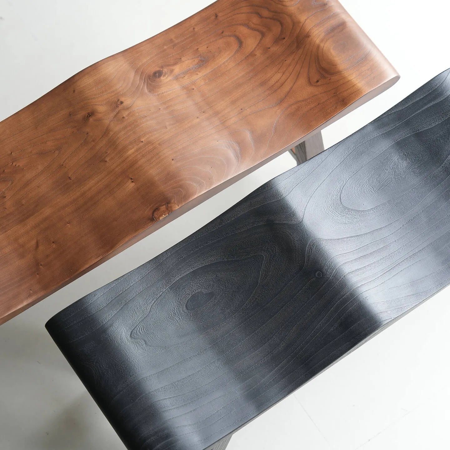 Solid Wood Bench with Wabi-Sabi Wave Seat and Hand-Finished Elm Texture