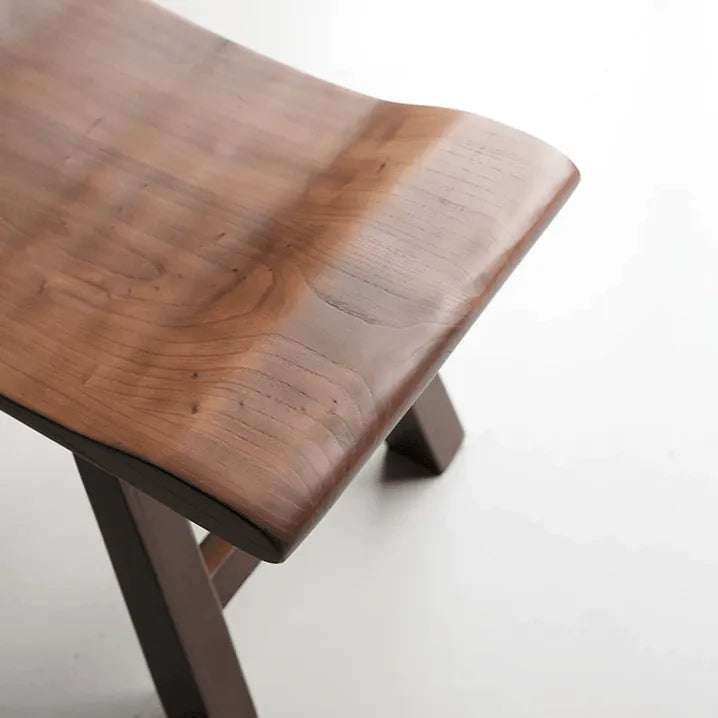 Solid Wood Bench with Wabi-Sabi Wave Seat and Hand-Finished Elm Texture