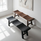 Solid Wood Bench with Wabi-Sabi Wave Seat and Hand-Finished Elm Texture