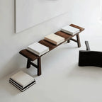 Solid Wood Bench with Wabi-Sabi Wave Seat and Hand-Finished Elm Texture