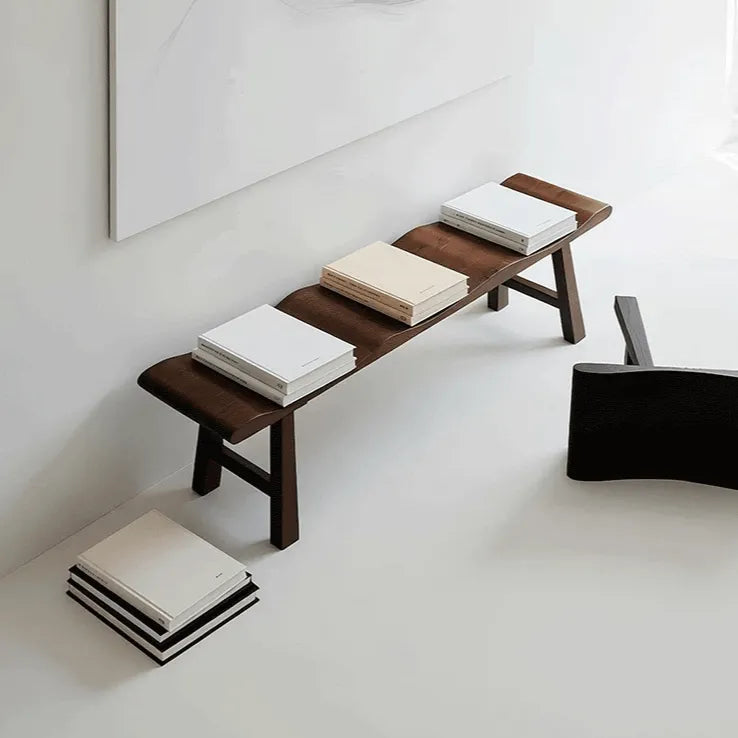 Solid Wood Bench with Wabi-Sabi Wave Seat and Hand-Finished Elm Texture