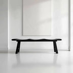 Solid Wood Bench with Wabi-Sabi Wave Seat and Hand-Finished Elm Texture