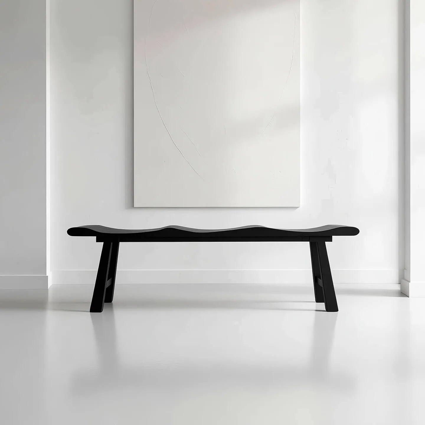 Solid Wood Bench with Wabi-Sabi Wave Seat and Hand-Finished Elm Texture
