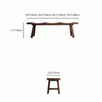 Solid Wood Bench with Wabi-Sabi Wave Seat and Hand-Finished Elm Texture Dimensions