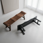 Solid Wood Bench with Wabi-Sabi Wave Seat and Hand-Finished Elm Texture Main Product Image