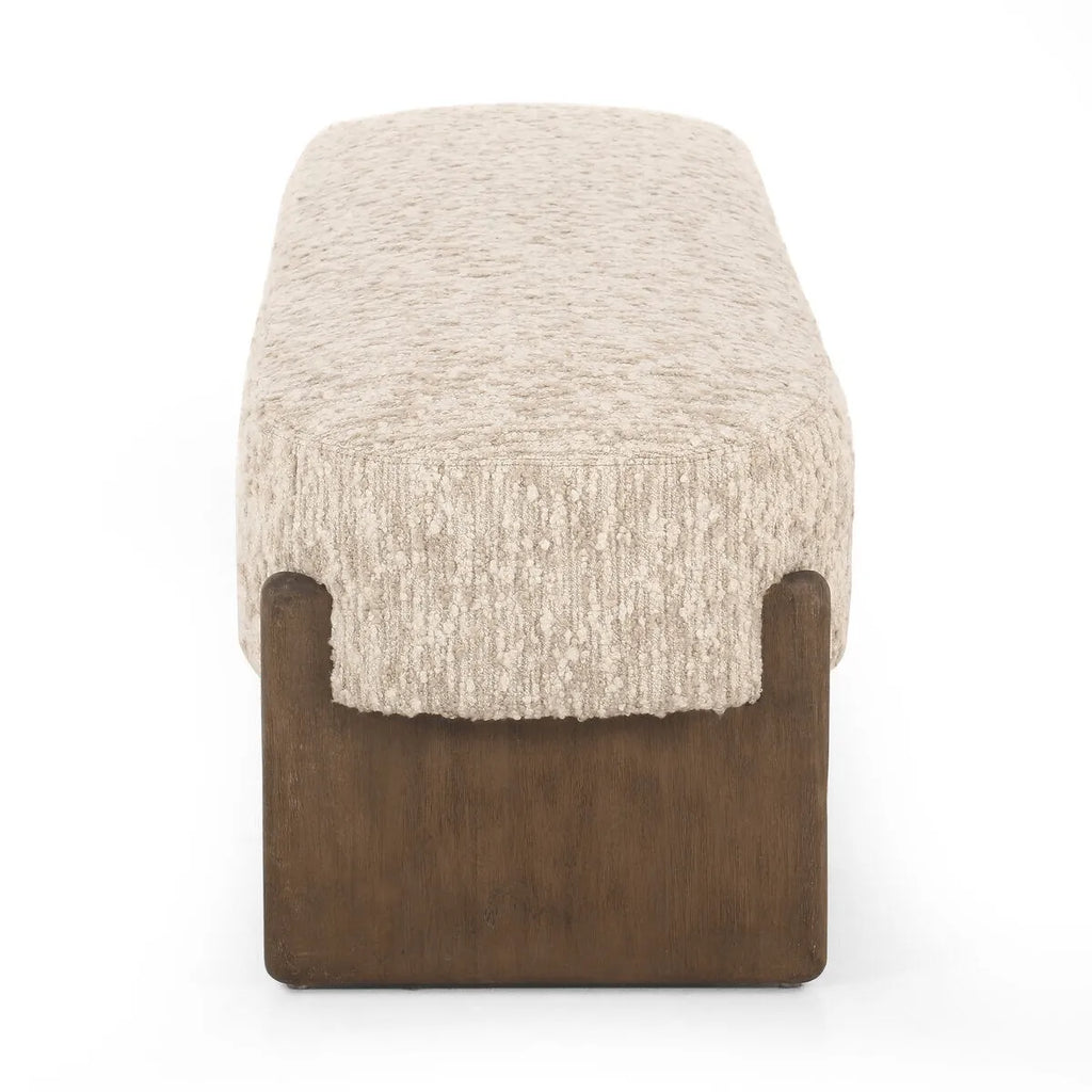 Solid Wood & Bouclé Indoor Bench with H-Frame Base