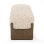 Solid Wood & Bouclé Indoor Bench with H-Frame Base