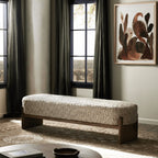 Solid Wood & Bouclé Indoor Bench with H-Frame Base
