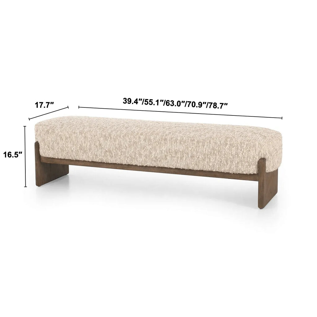Solid Wood & Bouclé Indoor Bench with H-Frame Base Dimensions