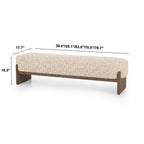 Solid Wood & Bouclé Indoor Bench with H-Frame Base Dimensions
