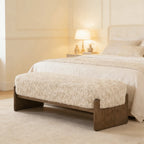 Solid Wood & Bouclé Indoor Bench with H-Frame Base Main Product Image