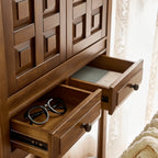 Solid Wood Cabinets with Geometric Relief, Vintage Display Storage