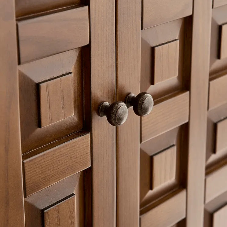 Solid Wood Cabinets with Geometric Relief, Vintage Display Storage