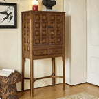 Solid Wood Cabinets with Geometric Relief, Vintage Display Storage