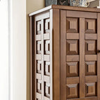 Solid Wood Cabinets with Geometric Relief, Vintage Display Storage