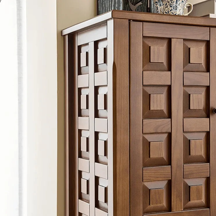 Solid Wood Cabinets with Geometric Relief, Vintage Display Storage