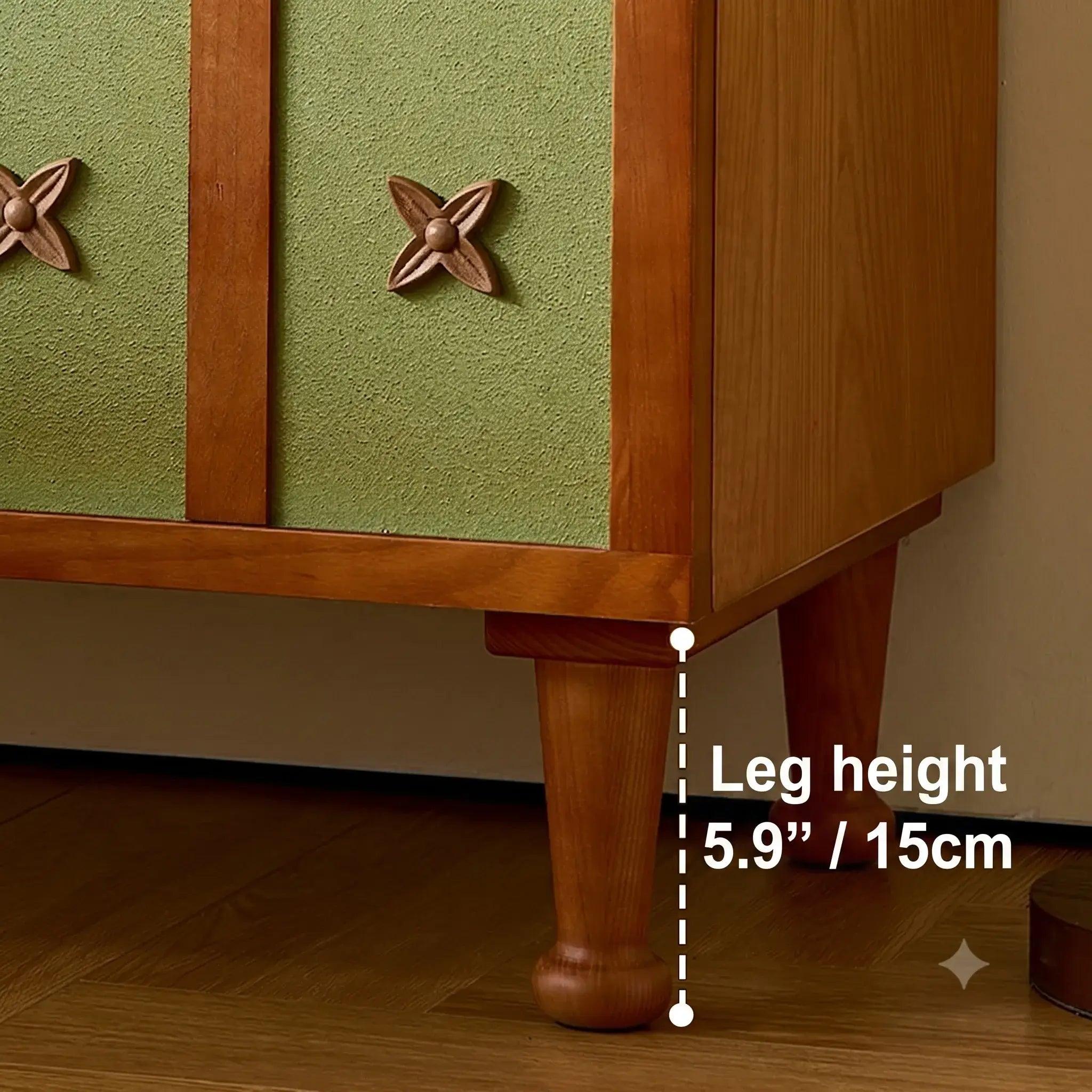 Solid Wood Cabinets with Vintage Brass Star Pulls and Flexible Storage