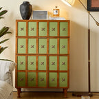 Solid Wood Cabinets with Vintage Brass Star Pulls and Flexible Storage