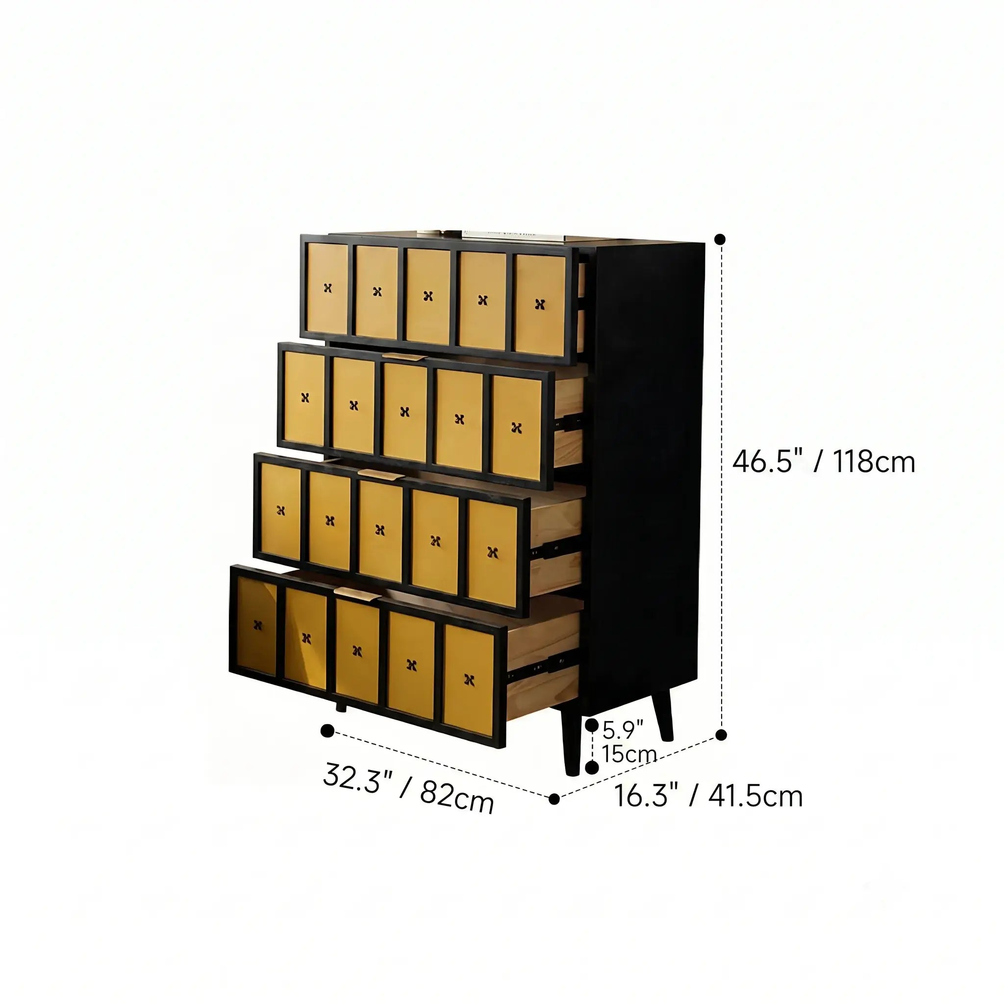 Solid Wood Cabinets with Vintage Brass Star Pulls and Flexible Storage Dimensions