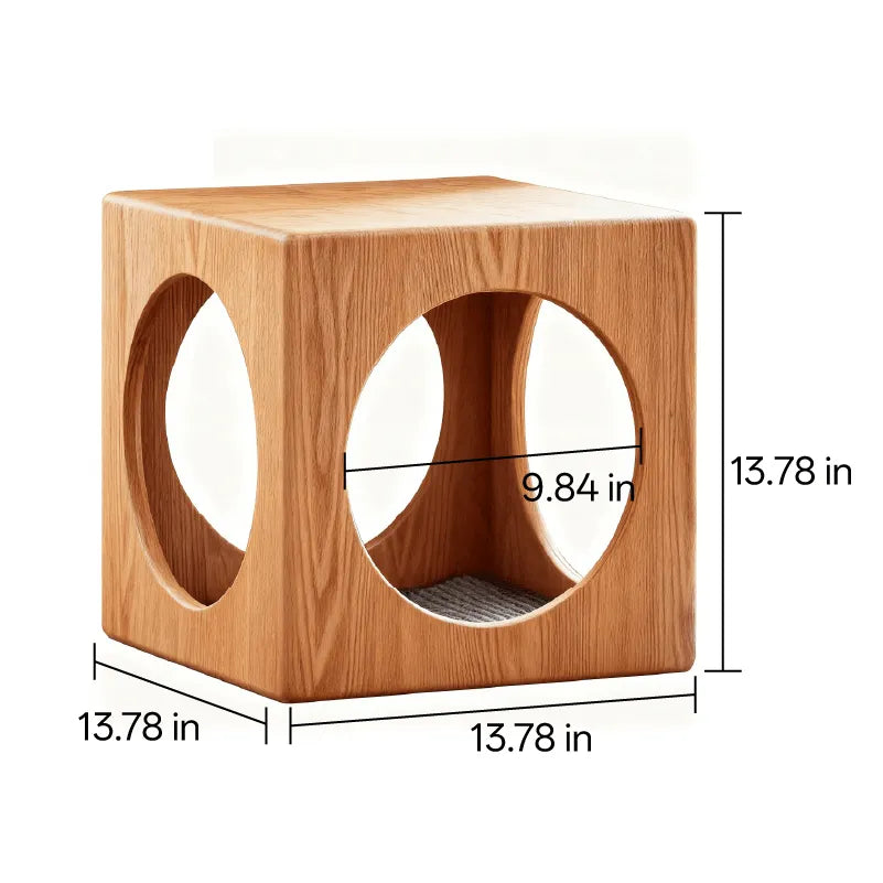 Solid Wood Cat Cube Stool and Side Table for Japandi Living