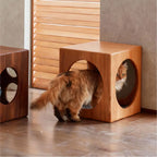 Solid Wood Cat Cube Stool and Side Table for Japandi Living