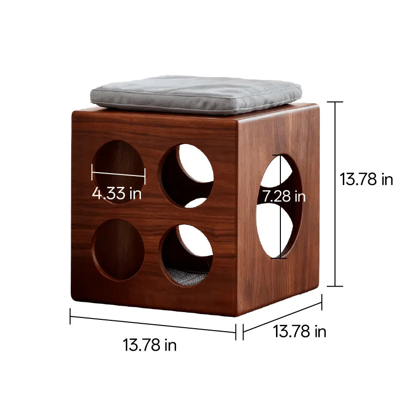 Solid Wood Cat Cube Stool and Side Table for Japandi Living