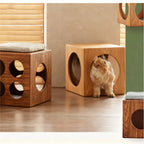 Solid Wood Cat Cube Stool and Side Table for Japandi Living