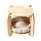 Solid Wood Cat House Side Table With Japandi Rounded Design