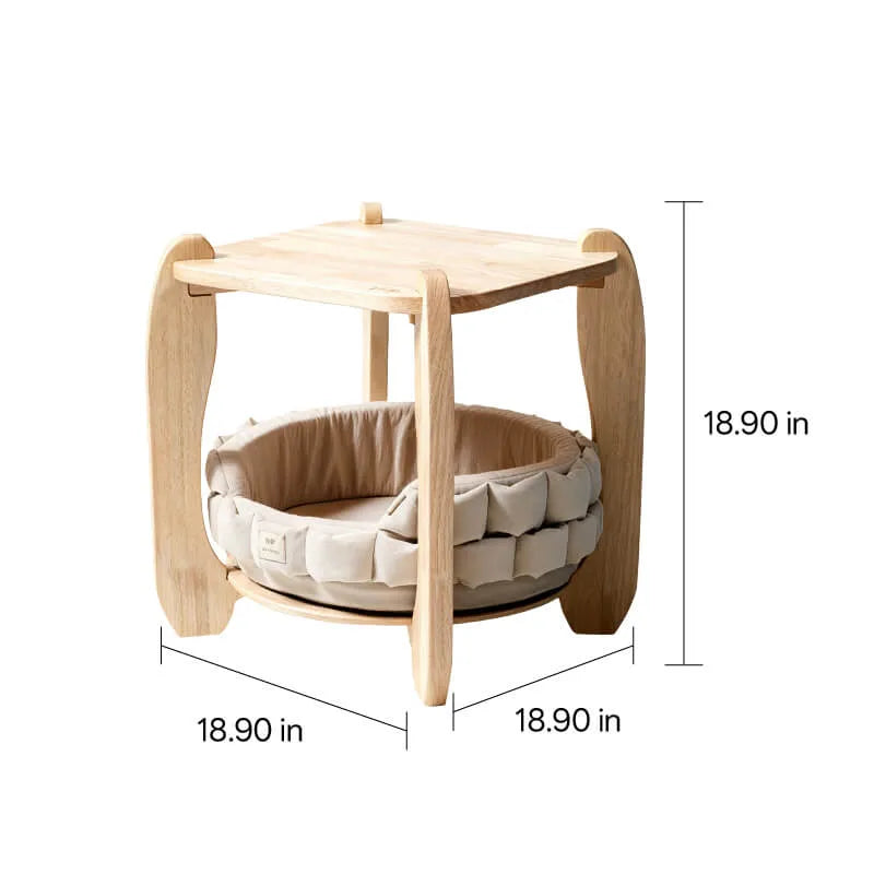 Solid Wood Cat House Side Table With Japandi Rounded Design