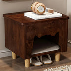 Solid Wood Cat Ottoman Side Table With Minimalist Cozy Nook