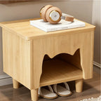 Solid Wood Cat Ottoman Side Table With Minimalist Cozy Nook
