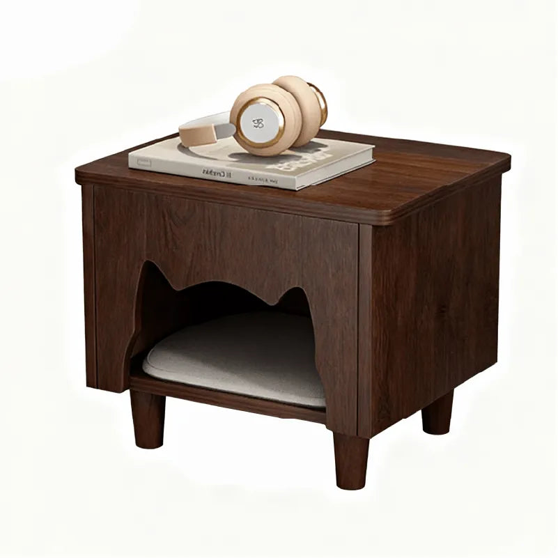 Solid Wood Cat Ottoman Side Table With Minimalist Cozy Nook