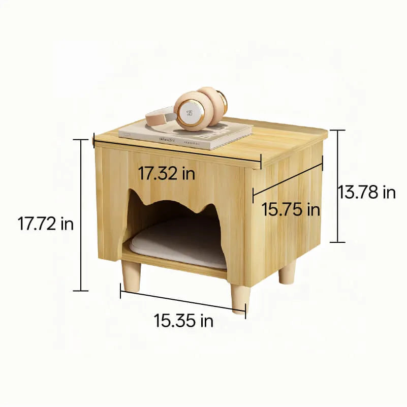 Solid Wood Cat Ottoman Side Table With Minimalist Cozy Nook