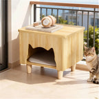 Solid Wood Cat Ottoman Side Table With Minimalist Cozy Nook